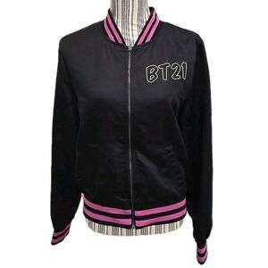 BTS BT21 Black & Pink Members Bomber Jacket Girls Medium Anime Style K-Pop Merch